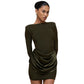 Casual Slim-fit Crew-neck Long-sleeve Ruched Mini Dress
