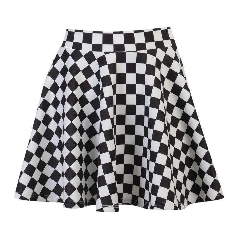 Dark Girl Color Contrast Plaid Stitching Skirt High Waist Skirt