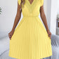 Casual Lace V-neck Ruffled-waist Pleated Dress