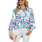 Printed Top Lapel Lantern Sleeve Shirt