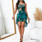Sheer Mesh Floral Ruffle Trimmed Halter Maxi Dress With Side Slit