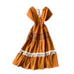 Retro Ethnic Style V-neck High Waist Stitching Embroidery Floral Tassels Long Large Swing Dress Women