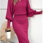 European And American Temperament Crew Neck Long Sleeve Solid Color Waist Tight Slimming Knitted Hip Skirt