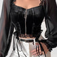 Temperament Square Neck Puff Sleeve Top Women's Niche Design Sense Strap Zipper