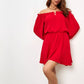 Womens Fashion Casual Solid-Color Off-the-Shoulder Dress