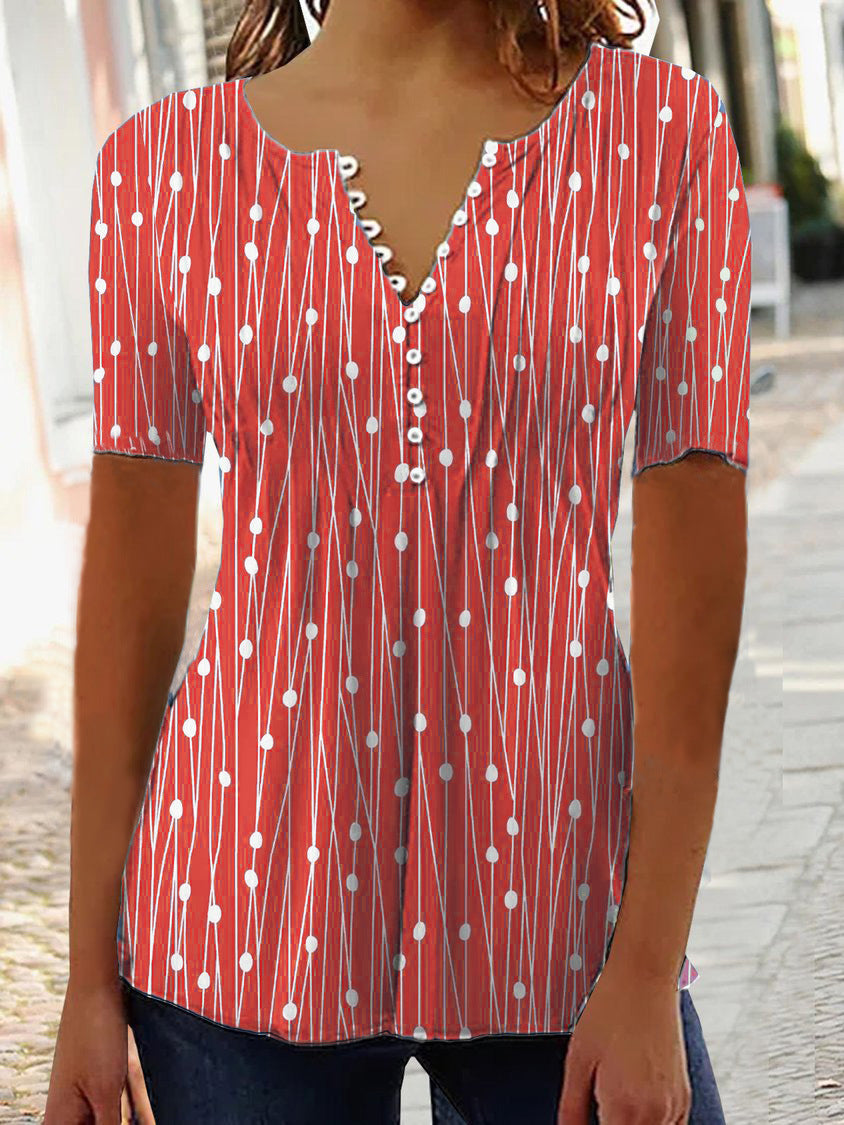 Chemise d'été à manches courtes et col en V pour femme
