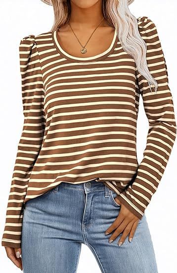 Women's Long-sleeved Round Collar T-shirt Puff Sleeve