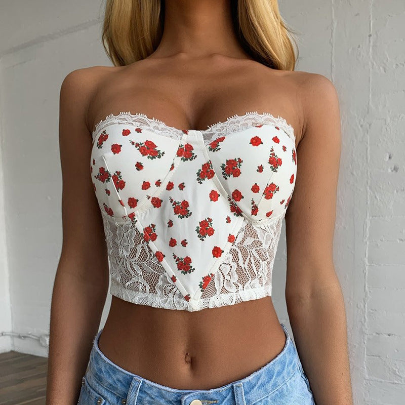 Ladies' Fashionable Splicing Show Bust Tube Top