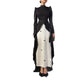 Pleated Stitching Contrast Color Long Sleeves Dress