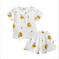 Cotton And Linen Short Sleeve Shorts Suit Round Neck Cartoon Printing
