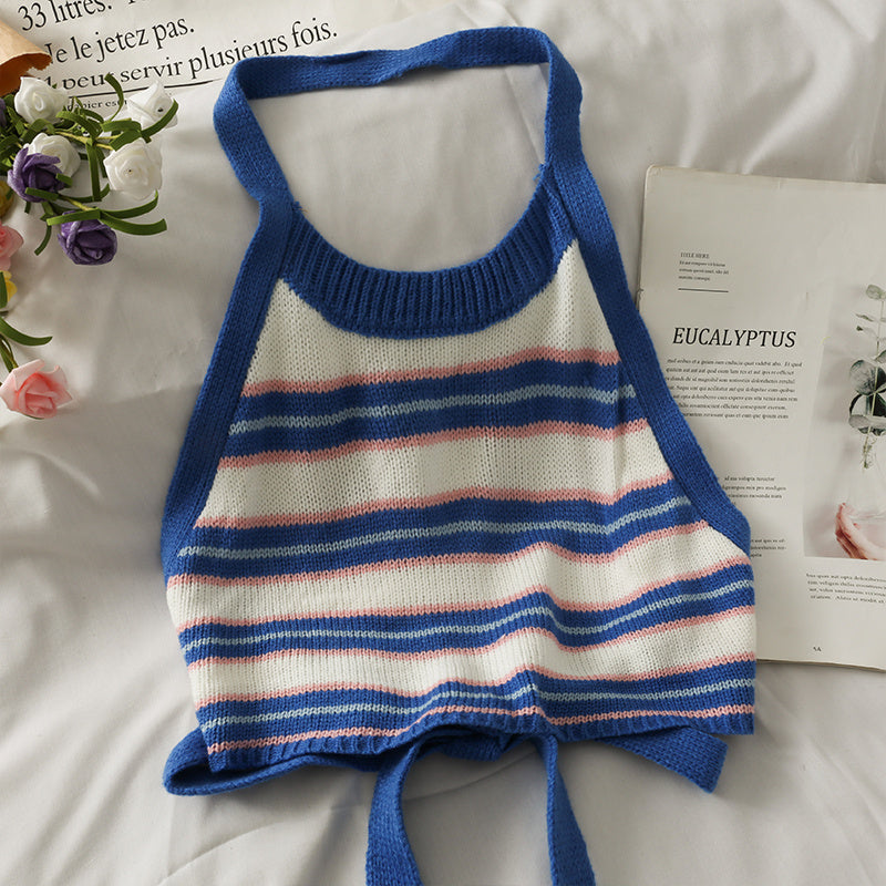 Débardeur court en tricot à rayures French Care