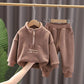 Fashion Velvet Embroidery Letters Half Zipper Two-piece Trend