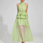 Flowy Ruffled Wedding Dress With A Halter Neckline