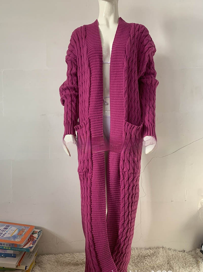 Cardigan long en tricot avec poche, pull long, manteau épais, européen et américain