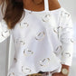Heart Printing Women's Strapless Pullover Long Sleeve T-shirt