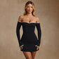 Womens Strapless Halterneck Dress With A Fitted Waist And Long Sleeves