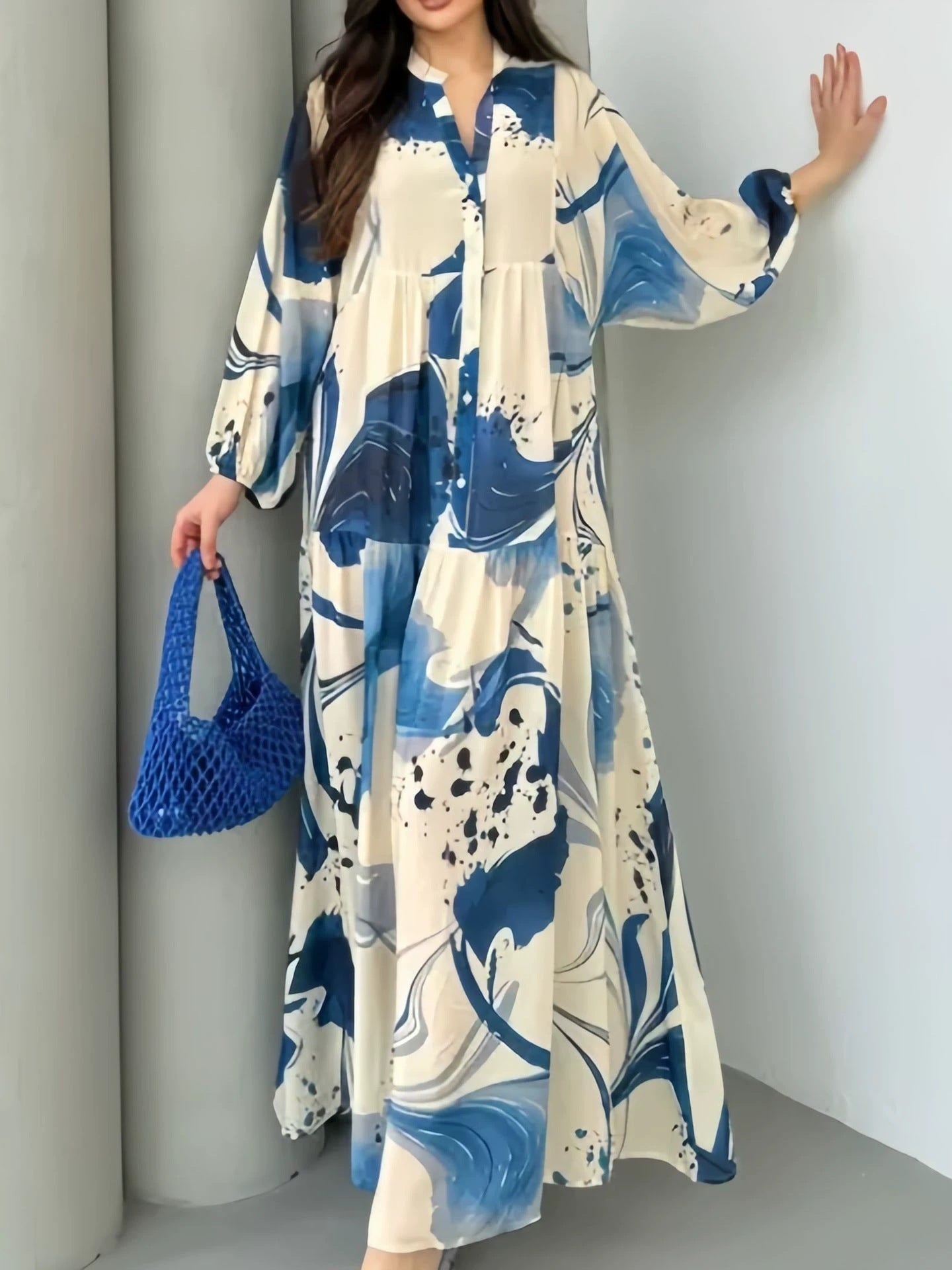 Loose Casual Long Sleeves Temperament V-neck Dress