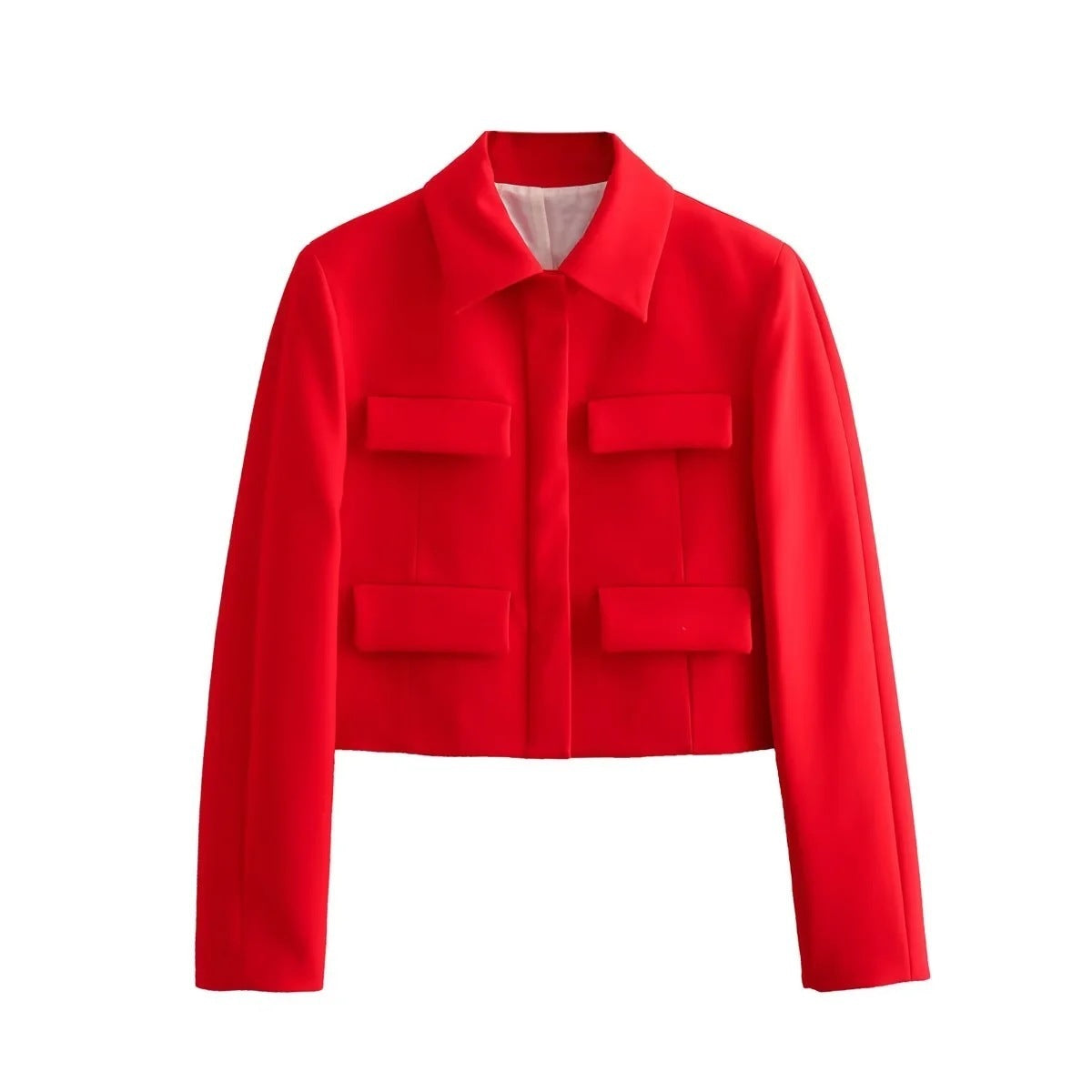 Flip Pocket Casual Women's Clothing Polo Collar Long Sleeve Suit Coat