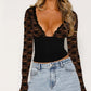 V-neck Stitching Lace Long Sleeve Base Shirt