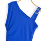 Blue Asymmetric Buckle Oblique Shoulder Strap Dress
