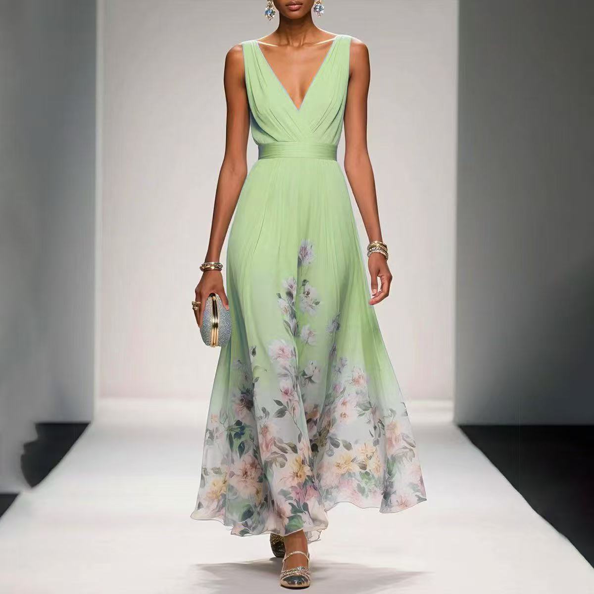 Vest Chiffon Printed Dress