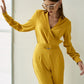Temperament Longsleeved Commuter Longsleeved Drawstring Loose Vneck Solid Color Stitching Body Pants