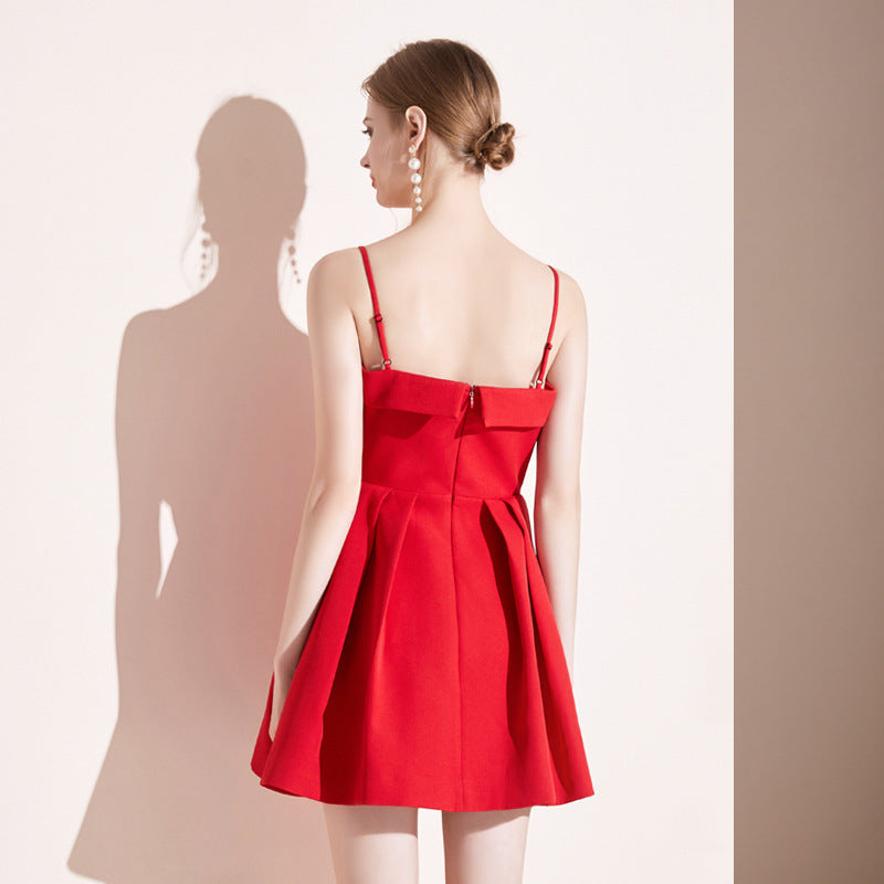 Jupe à bretelles à col en V pour femme, nouvelle collection d'été, rouge