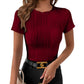 Solid Color Round Neck Slim Fit Short Sleeve T-shirt Top