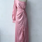 Diagonal Collar Raglan Sleeve Pleated Waist Tight Split Long Dress