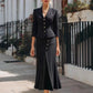 Three-quarter-sleeve Blazer And Long Skirt Set With Buttons And A Slit Mid-length Skirt