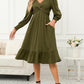 Wrap V-neck Long Sleeve Mid-length Dress