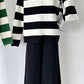 Women's Polo Collar Half Zipper Knitting Suit Stripes