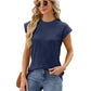 Solid Color Wave Pattern Bat-sleeve T-shirt Summer Loose Vest Casual Tank Womens Clothing