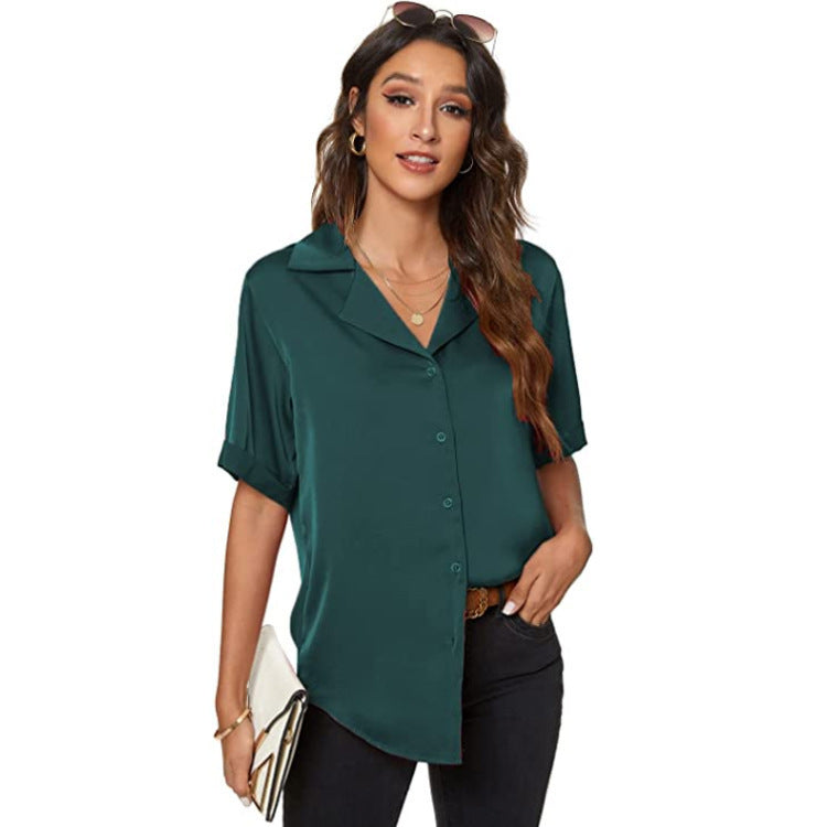 Women's Temperament Solid Color Button-Up Shirt Top
