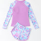 Split Boxer Long Sleeve Zipper Swimsuit With Chest Pad