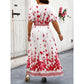 Retro V-neck Printing Dress European And American