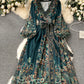 One-piece Lace-up Waist Trimming Printing Dress