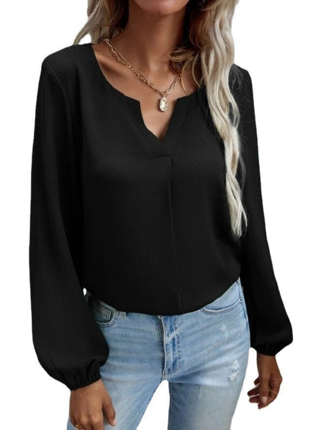 Loose Pullover Chiffon Temperament Commuter Solid Color Long-sleeved Bottoming Shirt