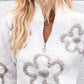 Women's Half-cardigan Zipper Pullover Flower Jacquard Sweater Top