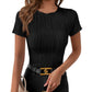 Solid Color Round Neck Slim Fit Short Sleeve T-shirt Top
