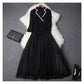Mesh Mesh Fake Two Piece Pleated Skirt