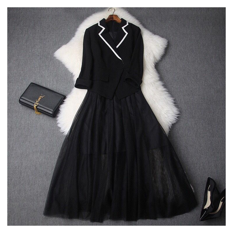 Mesh Mesh Fake Two Piece Pleated Skirt