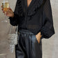 Ruffled Lantern Button Long Sleeve Shirt For Women