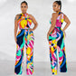 Women's Printed Sleeveless Lace-up Jumpsuit Trousers