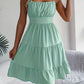 Sleeveless Sling Square Collar Smocking Layered Pleated Dress