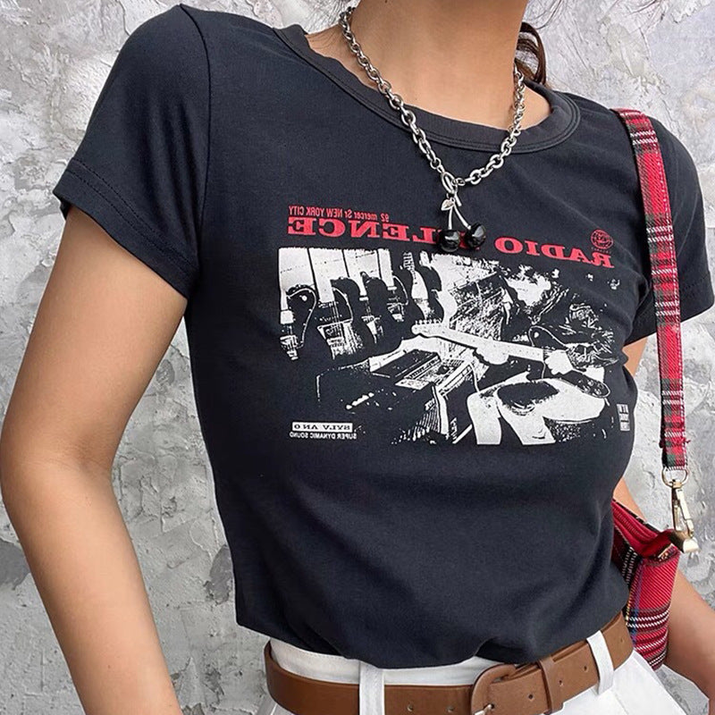 Short Sleeved Letter Printed Women's Top T-shirt