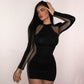 Women's Long Sleeve Stitching See-through Girl Dress