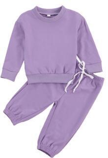 Children's Long-sleeved Pink Pullover Sweater Suit