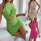 Womens Casual Knotted Midriff-Baring Top And Bodycon Skirt Knit Set