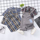 Summer Children's Suit Cotton Plaid Shirt Suspender Pants Two-piece Suit